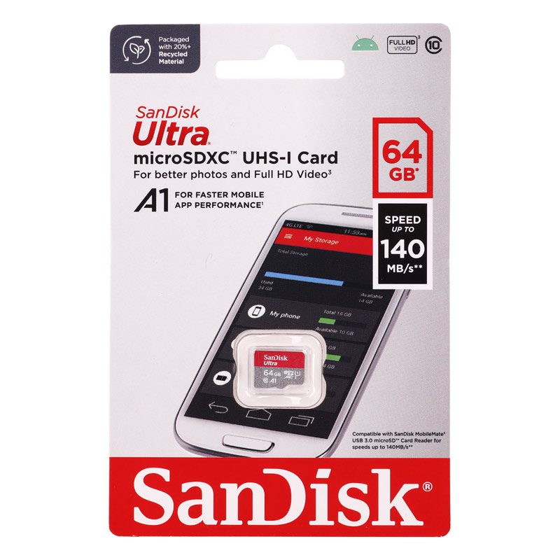 SanDisk-Ultra-U1-A1-C10-140MBs-MicroSD-Memory-Card-3 رم میکرو SANDISK ULTRA 64G 140MB