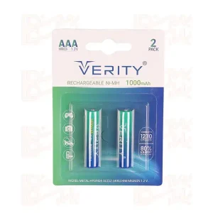 باتری نیم قلمی شارژی پک دوتایی مدل VERITY Rechargeable Ni-MH HR03 AAA 1000mAh