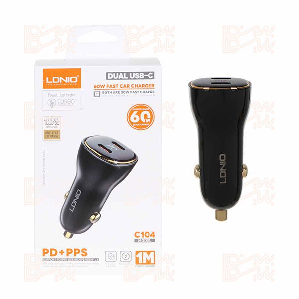 شارژر فندکی فست و PD دو پورت LDNIO C104 60W
