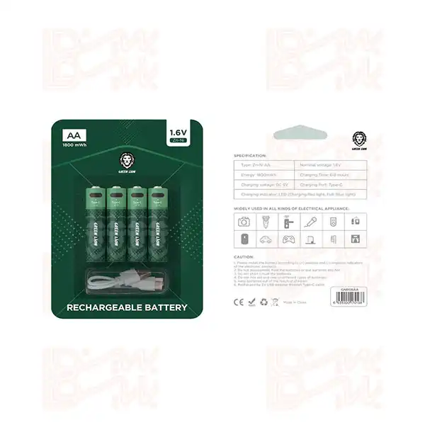 باتری قلمی شارژی پک 4 عددی GREEN LION GNRGBAA 1800mWh