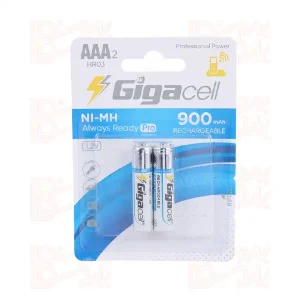 باتری نیم قلمی شارژی پک 2 عددی GIGACELL Ni-MH HR03 AAA 900mAh