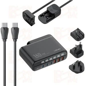 شارژر شش پورت فست مدل LDNIO A6140C GAN 5A QC5.0 PD 140W