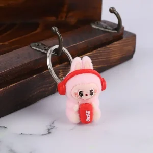 آویز جاکلیدی مخملی طرح لبوبو هدفون دار